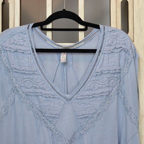 Free People Abigail Lace Oversized Boho Swing Tee Drapey Blouse - Picture 4 of 9